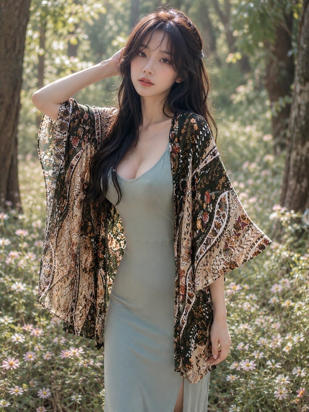 Falling Leaves + Wanderlust Dreams Blooming Boho Floral Flowy Kimono Cardigan